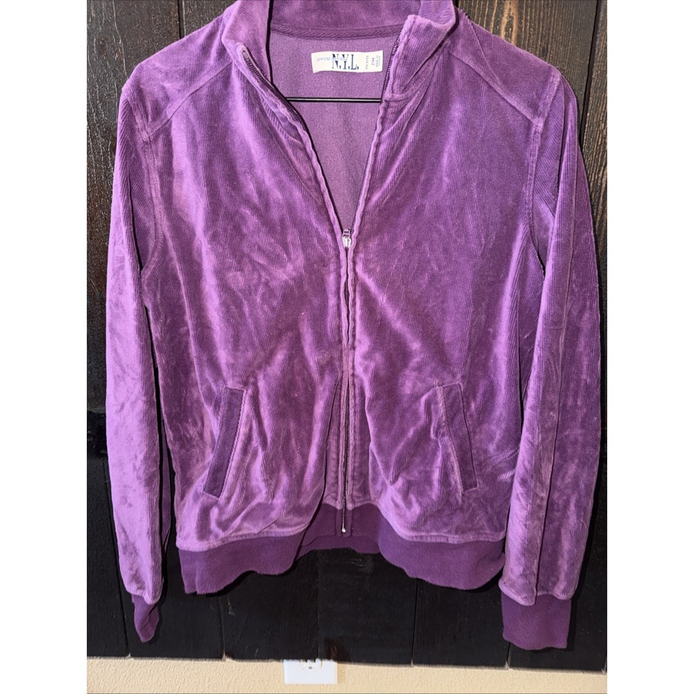 new york laundry velour Jacket Full Zip Purple Women's Size Petite Medium Y2K